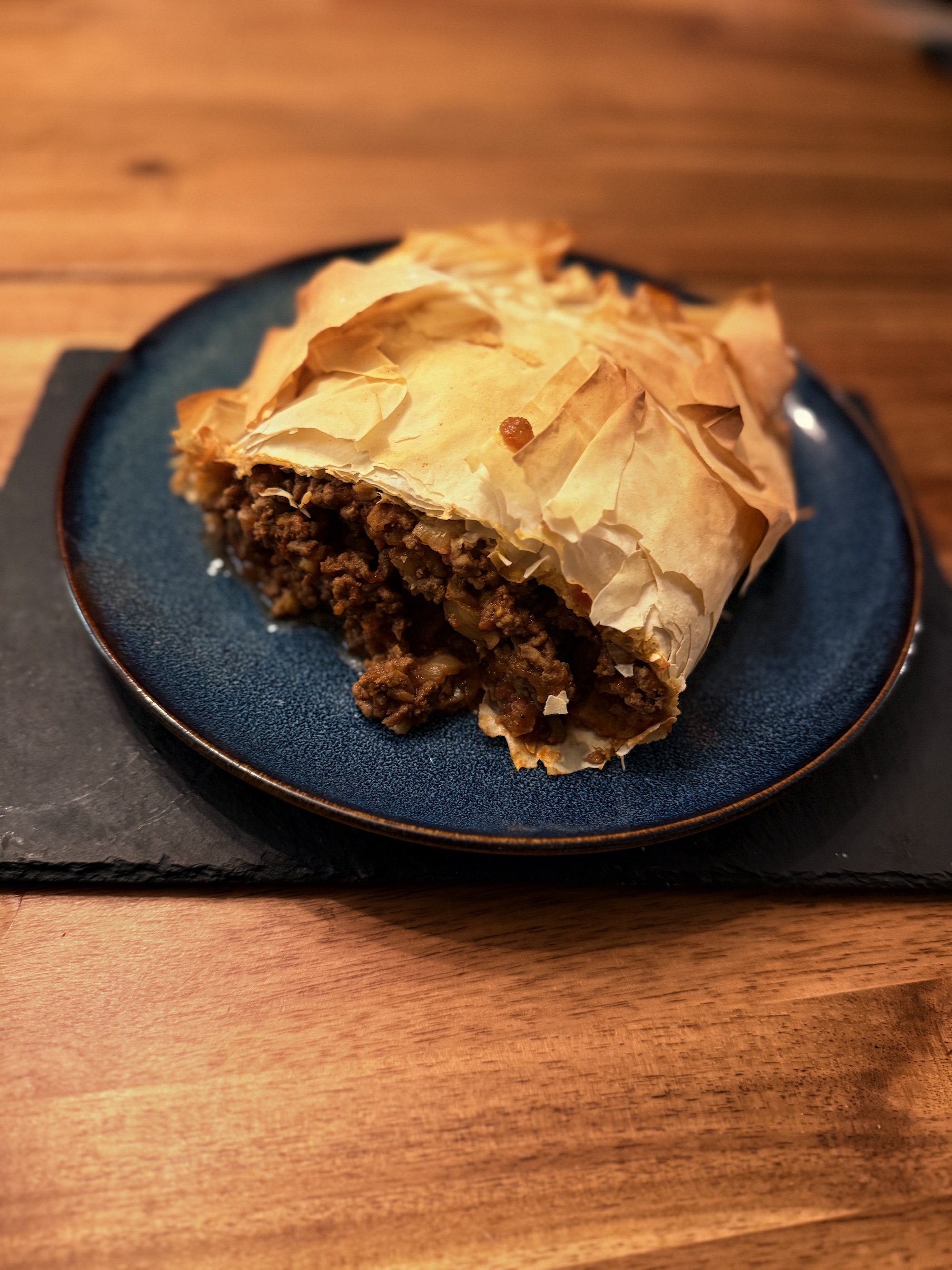 Beef and mushroom filo slice
